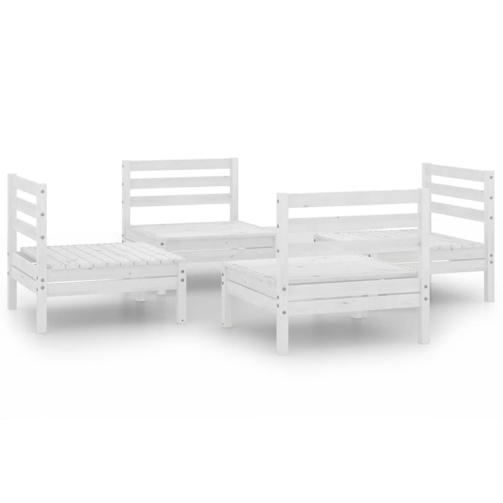 4-tlg. Garten-Lounge-Set Weiss Kiefer Massivholz